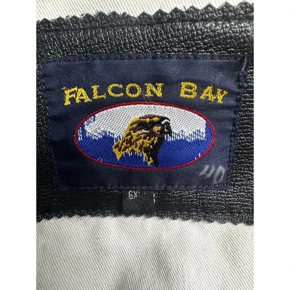 Falcon‎ Bay Leather Jacket Mens 6X Black Bomber American Flag Lining Big Tall